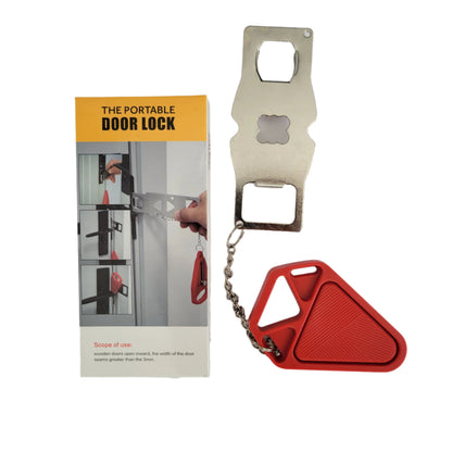 Portable and durable door lock compatible with most residential and commercial doors.  Easily set up in seconds.  